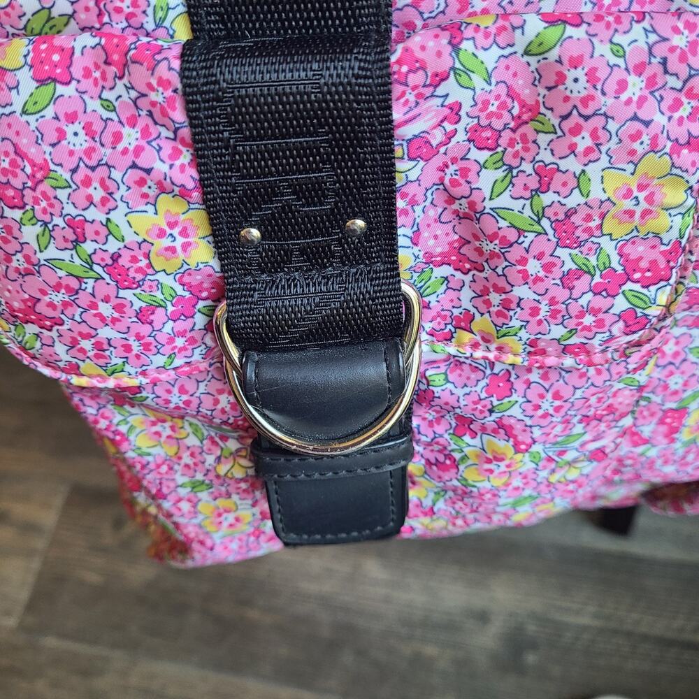 LAUREN‎ Ralph Lauren Large Pink Floral Nylon Travel Tote Beach Black Bag Purse - Picture 4 of 10